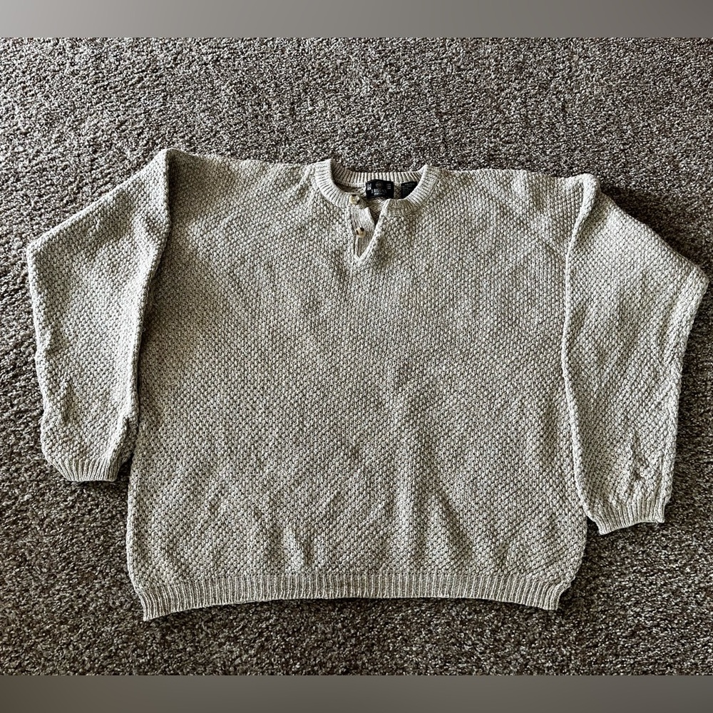 J Riggings Chunky Knit Henley Sweater Sz XXL Oatmeal Cotton Vintage Fisherman